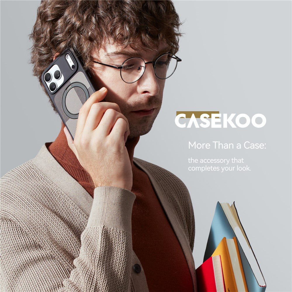 CASEKOO For iPhone 18 Pro Max / 17 Pro Max Case Compatible with MagSafe Geometric Texture PC + TPU Phone Cover with Ring Kickstand