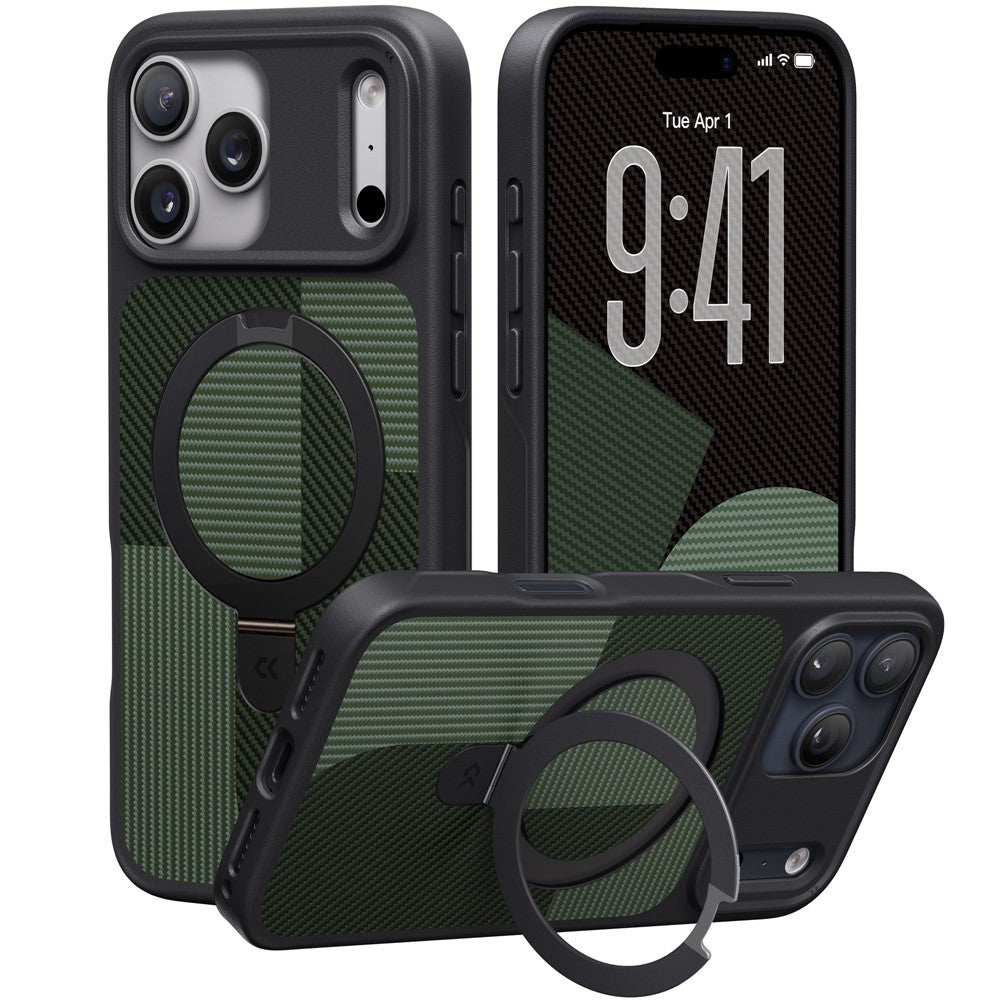 CASEKOO For iPhone 18 Pro Max / 17 Pro Max Case Compatible with MagSafe Geometric Texture PC + TPU Phone Cover with Ring Kickstand