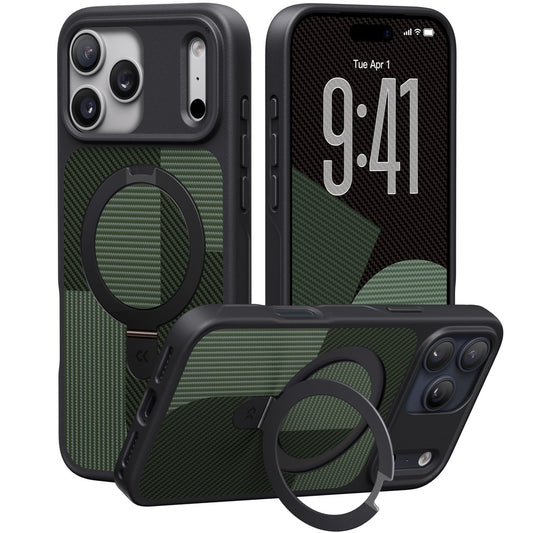 CASEKOO For iPhone 18 Pro Max / 17 Pro Max Case Compatible with MagSafe Geometric Texture PC + TPU Phone Cover with Ring Kickstand