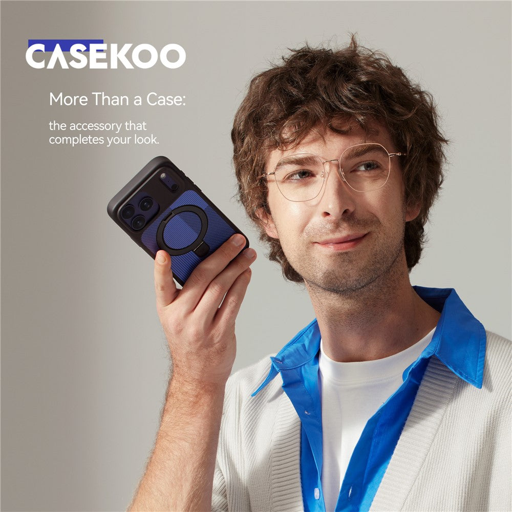 CASEKOO Geometry Series for iPhone 18 Pro / 17 Pro Magnetic Case UV Printing Ring Kickstand PC + TPU Shockproof Cover