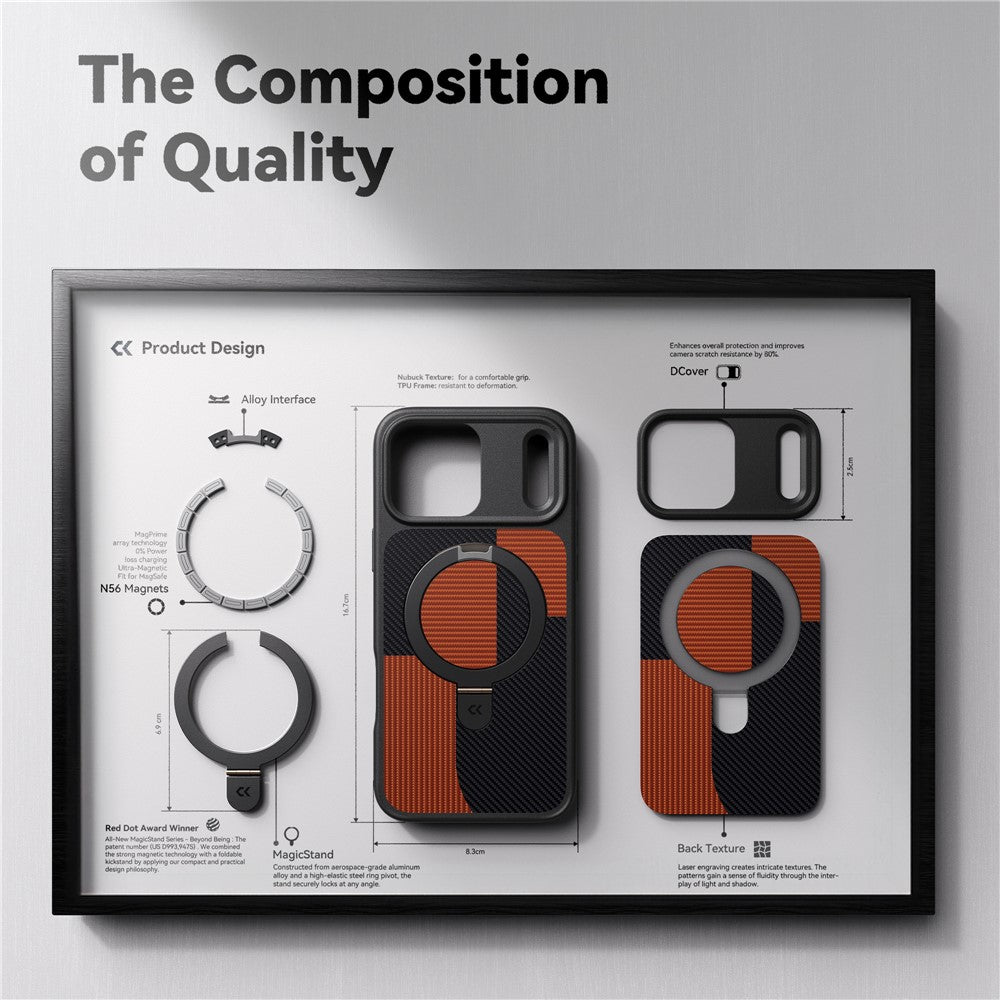 CASEKOO Geometry Series for iPhone 18 Pro / 17 Pro Magnetic Case UV Printing Ring Kickstand PC + TPU Shockproof Cover