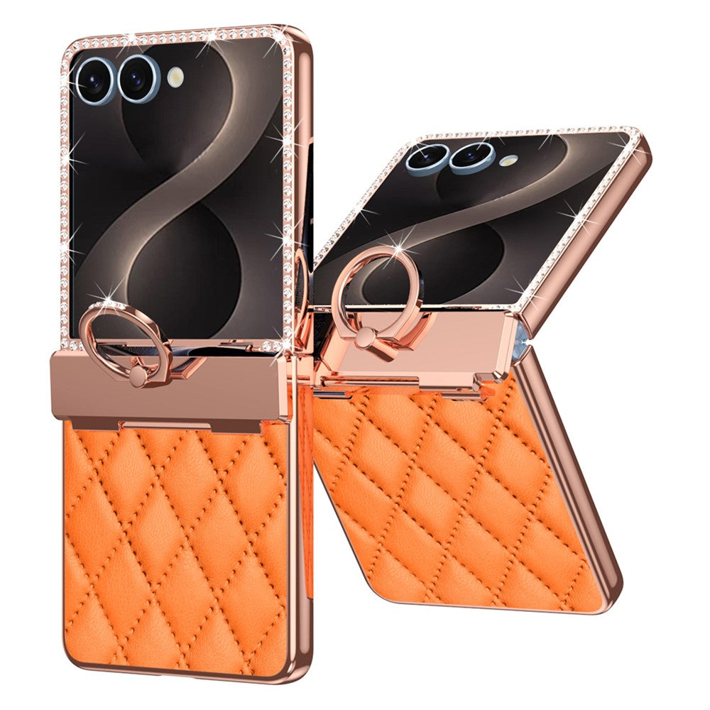 For Samsung Galaxy Z Flip8 Case Rhinestone Decor Leather + PC Rhombus Phone Cover with Tempered Glass Film