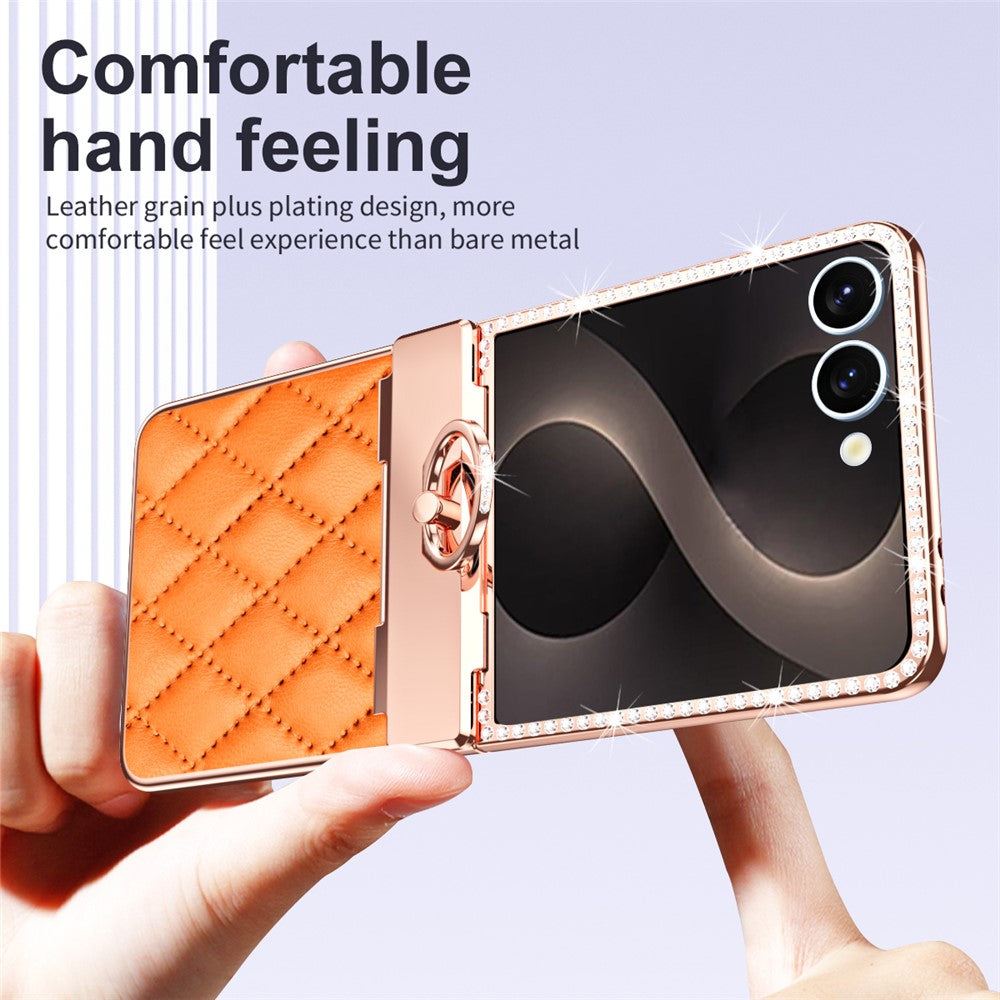 For Samsung Galaxy Z Flip8 Case Rhinestone Decor Leather + PC Rhombus Phone Cover with Tempered Glass Film