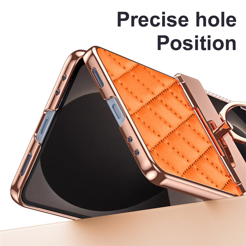 For Samsung Galaxy Z Flip8 Case Rhinestone Decor Leather + PC Rhombus Phone Cover with Tempered Glass Film