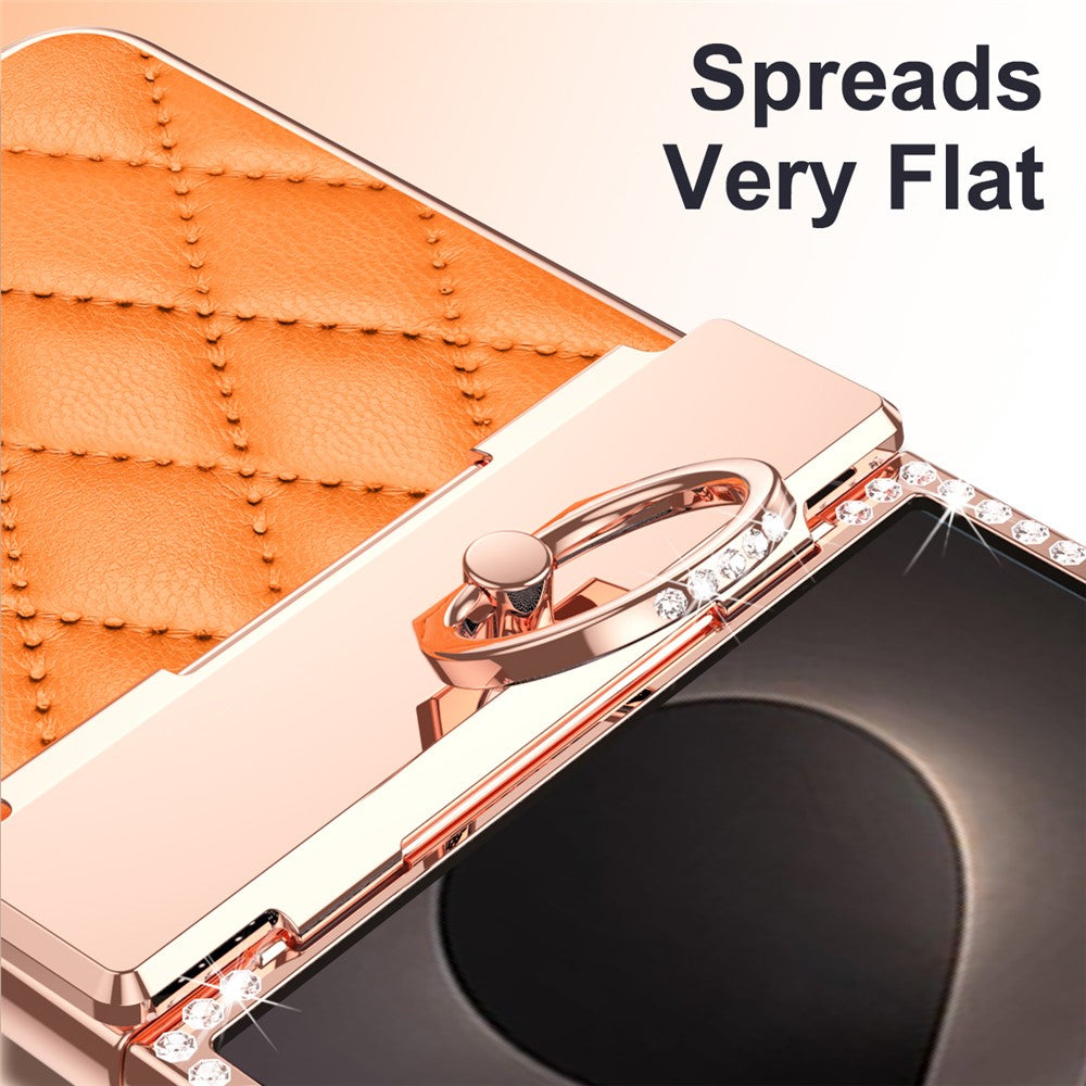 For Samsung Galaxy Z Flip8 Case Rhinestone Decor Leather + PC Rhombus Phone Cover with Tempered Glass Film
