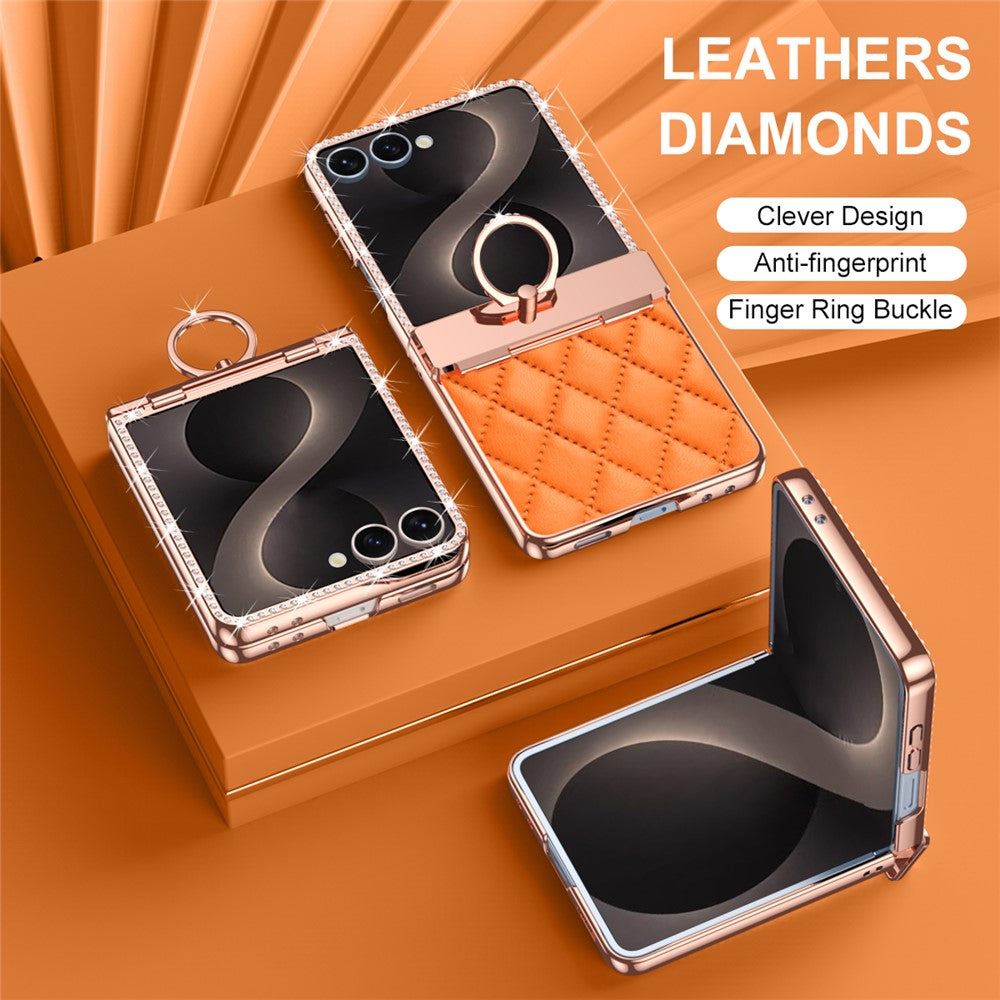For Samsung Galaxy Z Flip8 Case Rhinestone Decor Leather + PC Rhombus Phone Cover with Tempered Glass Film