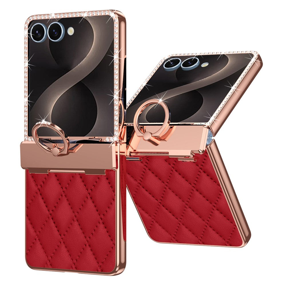 For Samsung Galaxy Z Flip8 Case Rhinestone Decor Leather + PC Rhombus Phone Cover with Tempered Glass Film