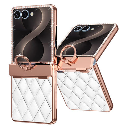 For Samsung Galaxy Z Flip8 Case Rhinestone Decor Leather + PC Rhombus Phone Cover with Tempered Glass Film