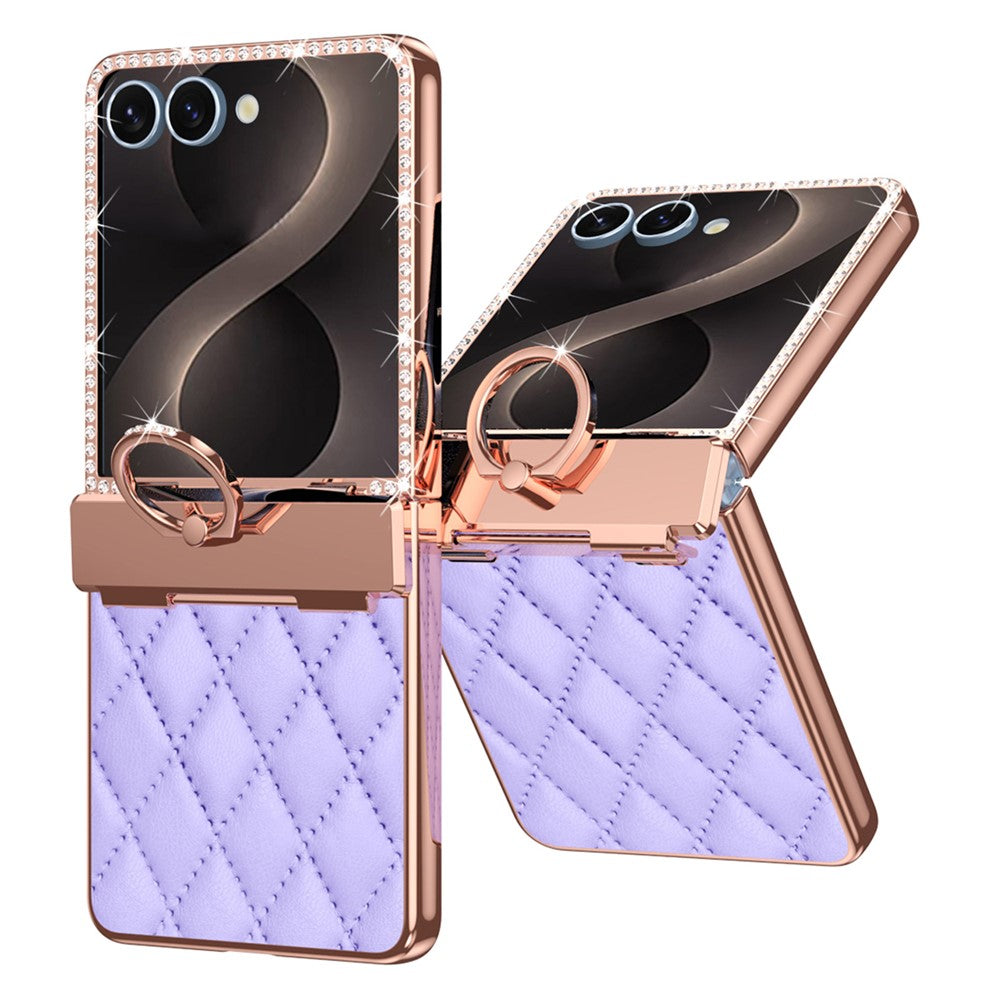 For Samsung Galaxy Z Flip8 Case Rhinestone Decor Leather + PC Rhombus Phone Cover with Tempered Glass Film