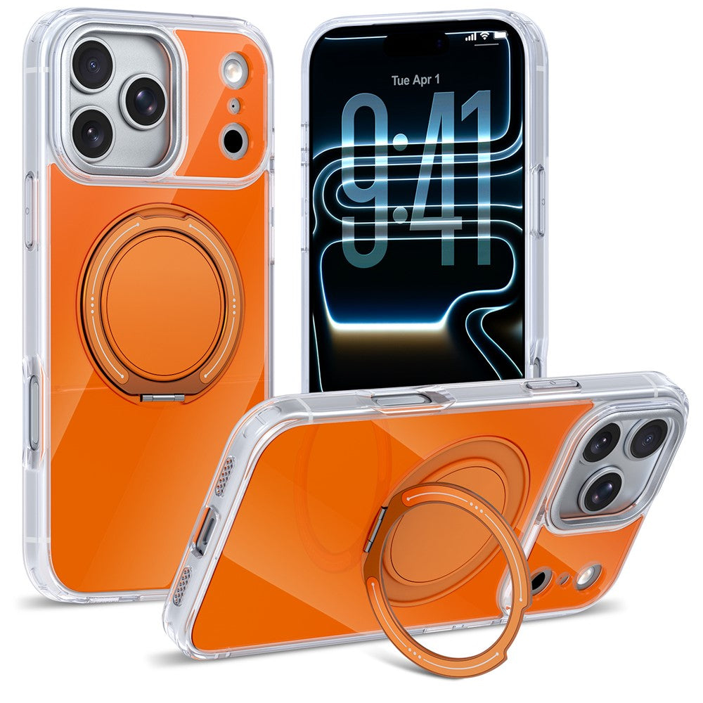 For iPhone 17 Pro Max Case Rotating Ring Holder Kickstand TPU + Acrylic Shockproof Phone Cover