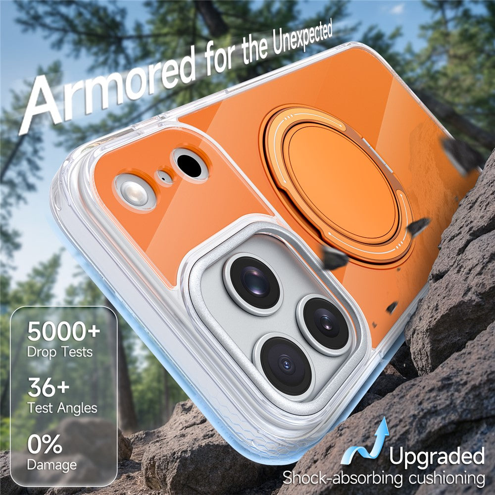 For iPhone 17 Pro Max Case Rotating Ring Holder Kickstand TPU + Acrylic Shockproof Phone Cover