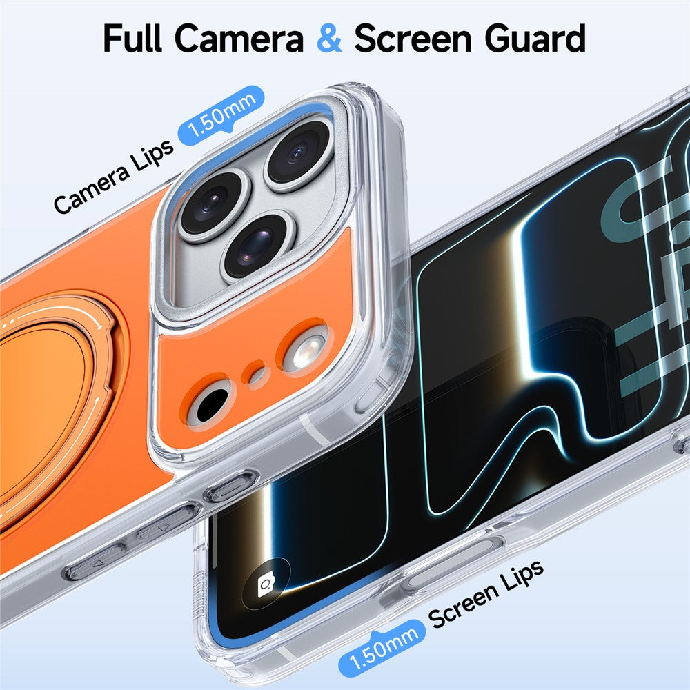 For iPhone 17 Pro Max Case Rotating Ring Holder Kickstand TPU + Acrylic Shockproof Phone Cover