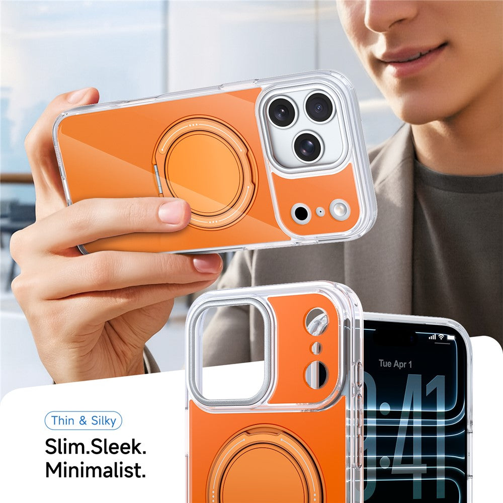 For iPhone 17 Pro Max Case Rotating Ring Holder Kickstand TPU + Acrylic Shockproof Phone Cover