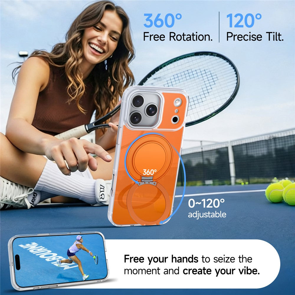 For iPhone 17 Pro Max Case Rotating Ring Holder Kickstand TPU + Acrylic Shockproof Phone Cover