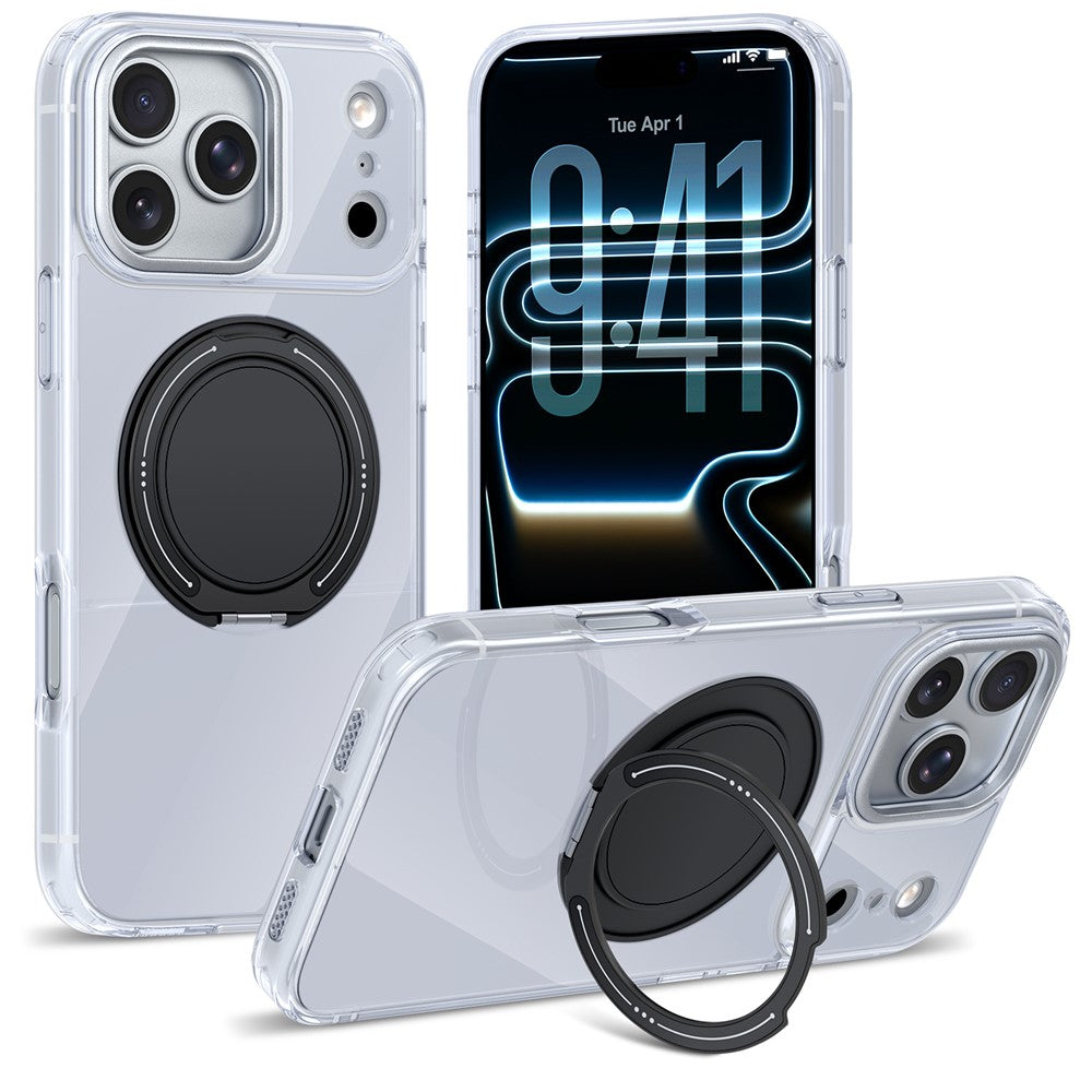 For iPhone 17 Pro Max Case Rotating Ring Holder Kickstand TPU + Acrylic Shockproof Phone Cover