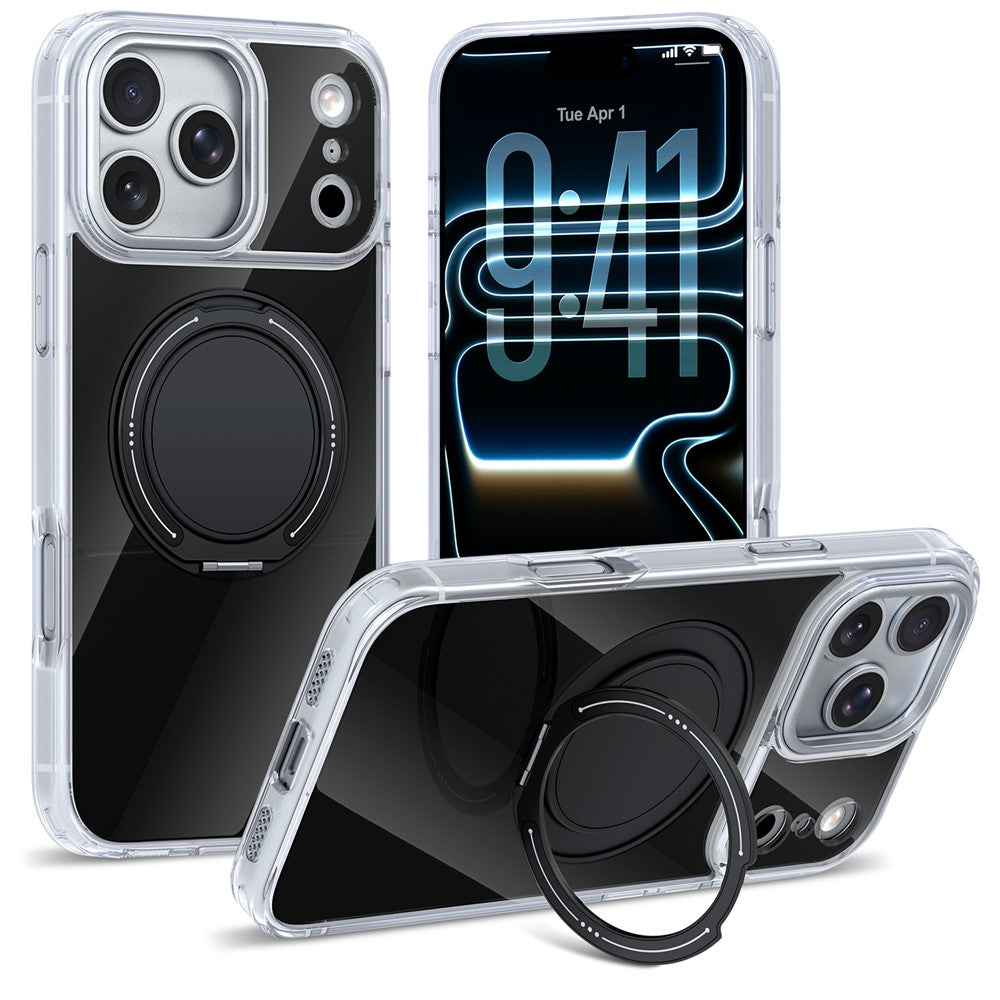 For iPhone 17 Pro Max Case Rotating Ring Holder Kickstand TPU + Acrylic Shockproof Phone Cover
