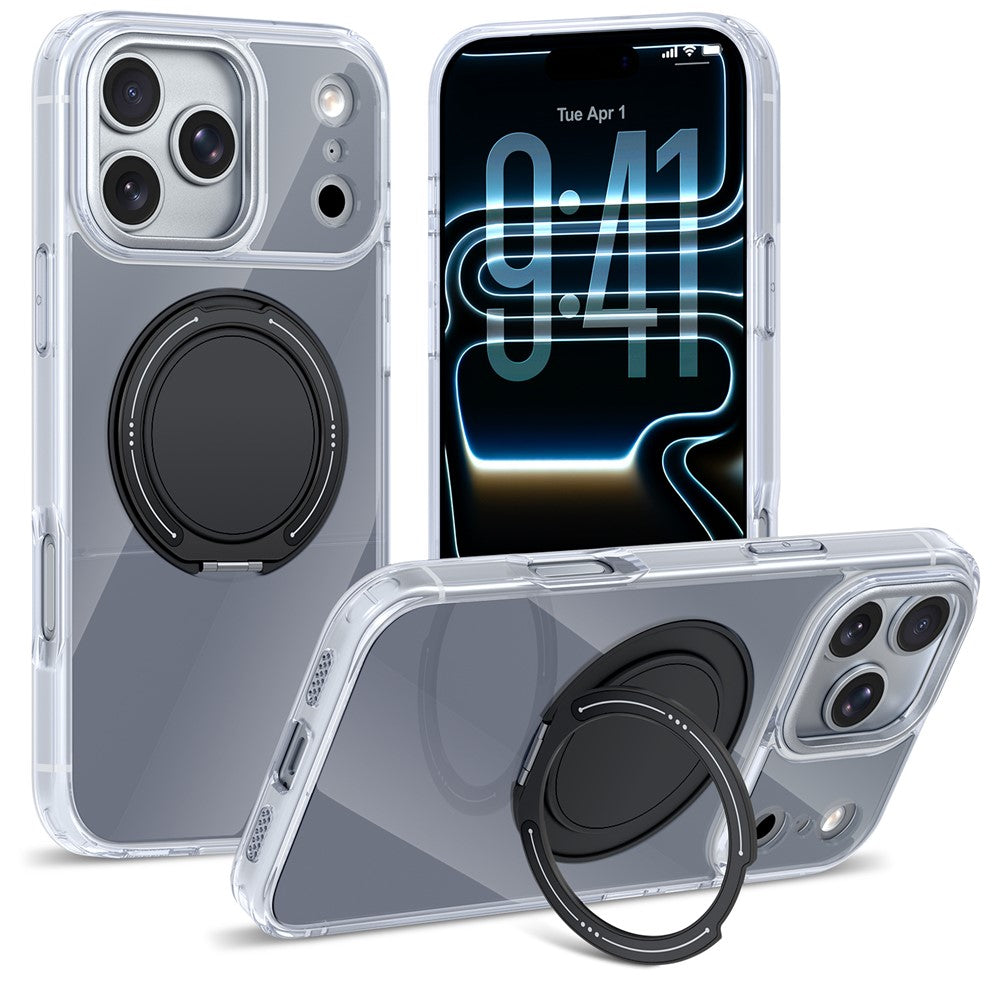 For iPhone 17 Pro Max Case Rotating Ring Holder Kickstand TPU + Acrylic Shockproof Phone Cover
