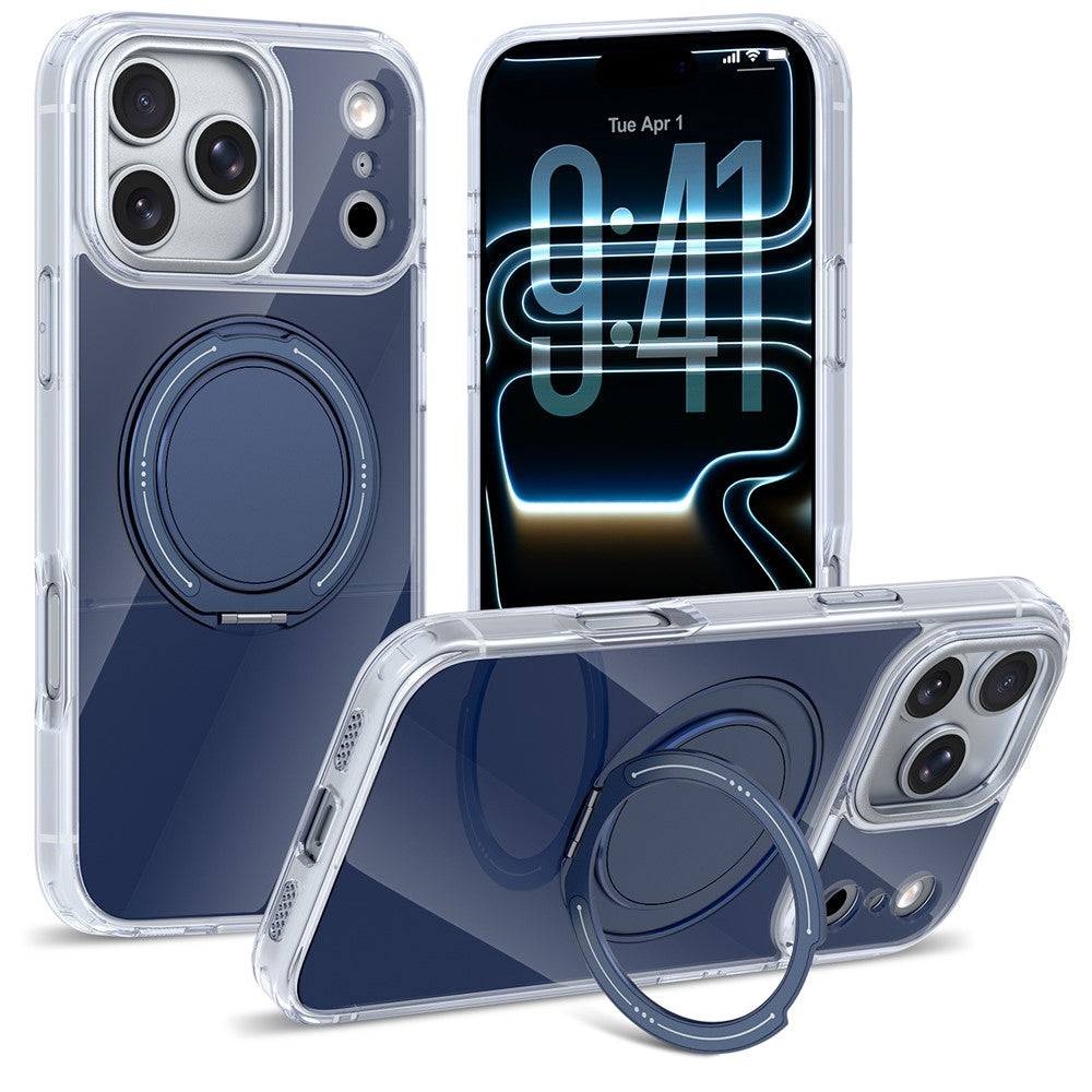 For iPhone 17 Pro Max Case Rotating Ring Holder Kickstand TPU + Acrylic Shockproof Phone Cover