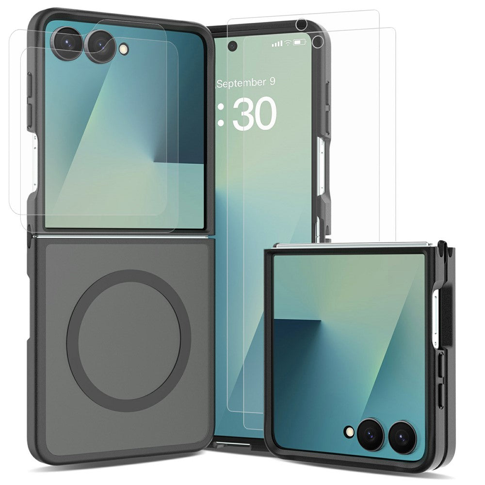 For Samsung Galaxy Z Flip8 TPU+PC Magnetic Case with 2Pcs Outer Screen Tempered Glass Film + 2Pcs Inner Screen Hydrogel Film