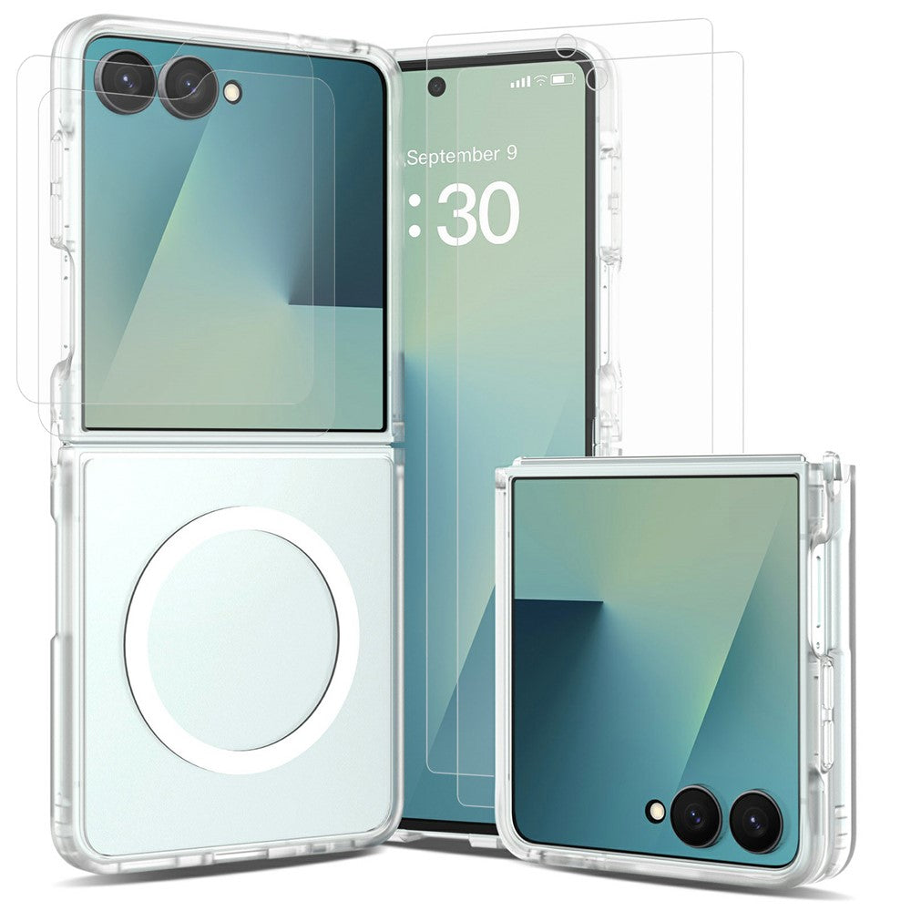 For Samsung Galaxy Z Flip8 TPU+PC Magnetic Case with 2Pcs Outer Screen Tempered Glass Film + 2Pcs Inner Screen Hydrogel Film