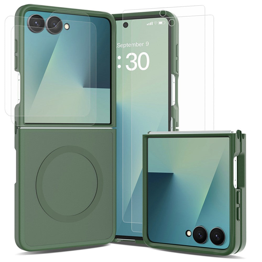 For Samsung Galaxy Z Flip8 TPU+PC Magnetic Case with 2Pcs Outer Screen Tempered Glass Film + 2Pcs Inner Screen Hydrogel Film