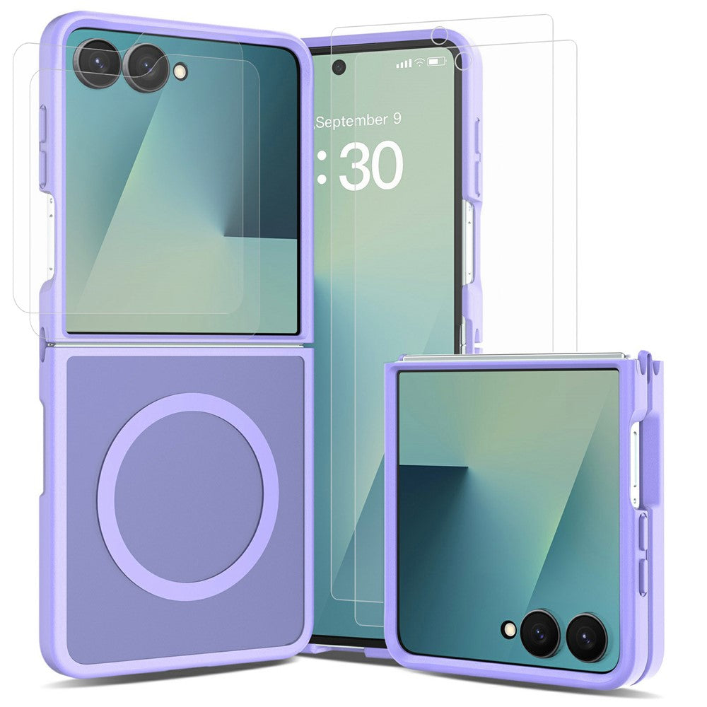 For Samsung Galaxy Z Flip8 TPU+PC Magnetic Case with 2Pcs Outer Screen Tempered Glass Film + 2Pcs Inner Screen Hydrogel Film