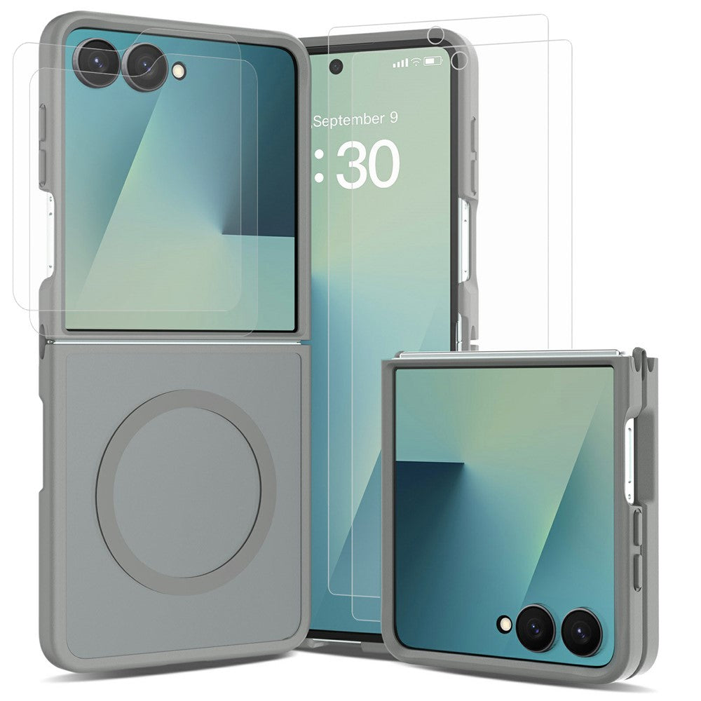 For Samsung Galaxy Z Flip8 TPU+PC Magnetic Case with 2Pcs Outer Screen Tempered Glass Film + 2Pcs Inner Screen Hydrogel Film