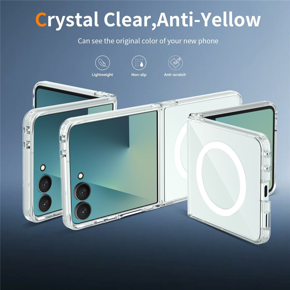 For Samsung Galaxy Z Flip8 Magnetic Case PC + TPU Clear Phone Cover + 2Pcs Outer Screen Tempered Glass Film + 2Pcs Inner Screen Hydrogel Film
