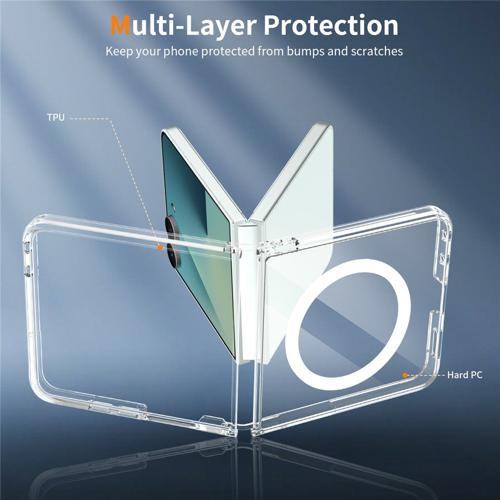 For Samsung Galaxy Z Flip8 Magnetic Case PC + TPU Clear Phone Cover + 2Pcs Outer Screen Tempered Glass Film + 2Pcs Inner Screen Hydrogel Film