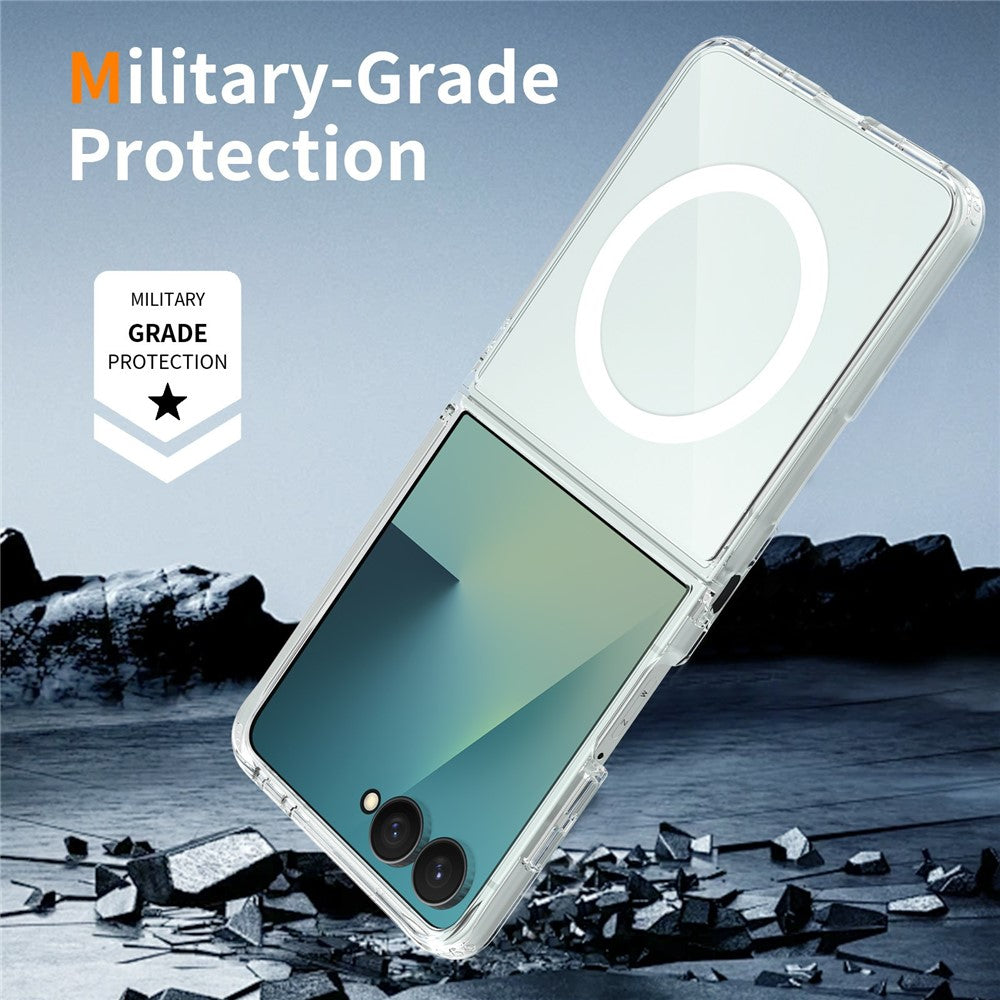For Samsung Galaxy Z Flip8 Magnetic Case PC + TPU Clear Phone Cover + 2Pcs Outer Screen Tempered Glass Film + 2Pcs Inner Screen Hydrogel Film