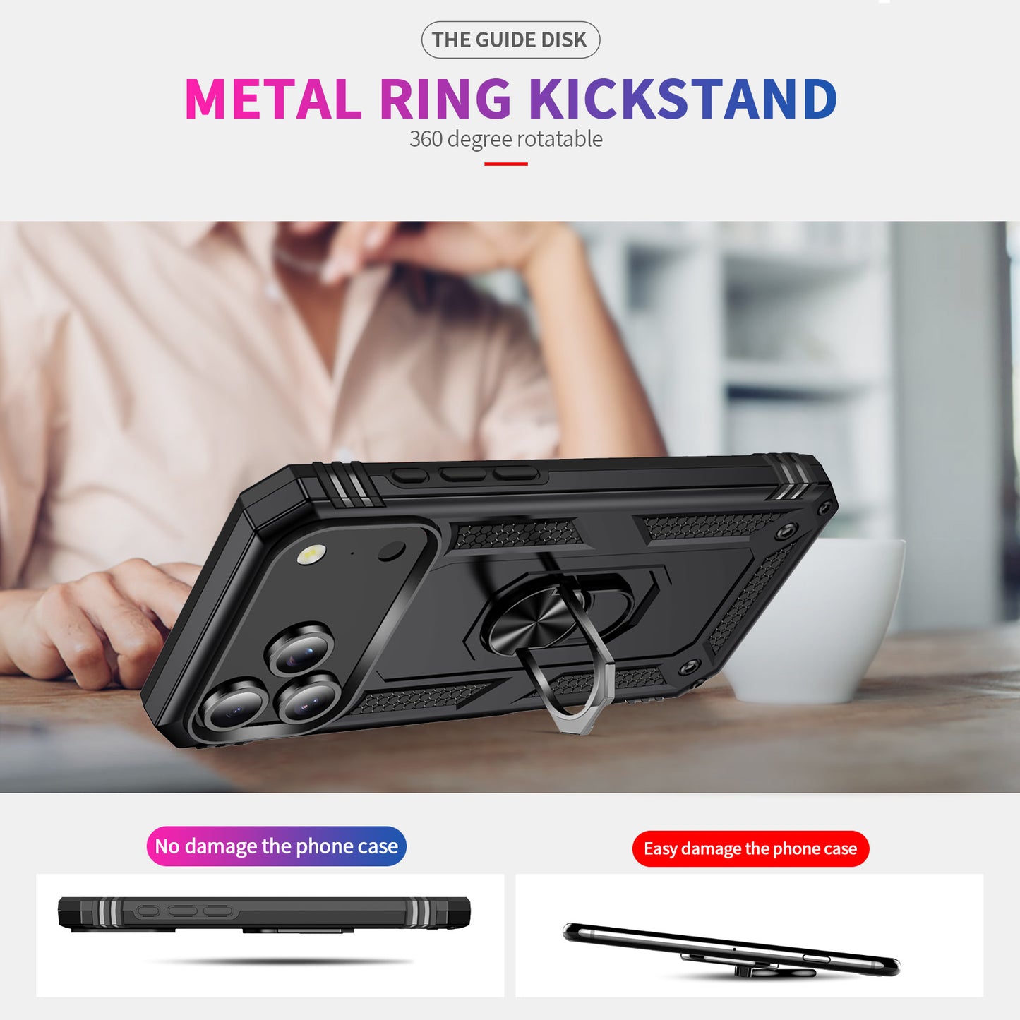 For iPhone 18 Pro Max / 17 Pro Max Case PC + TPU Phone Cover with Kickstand