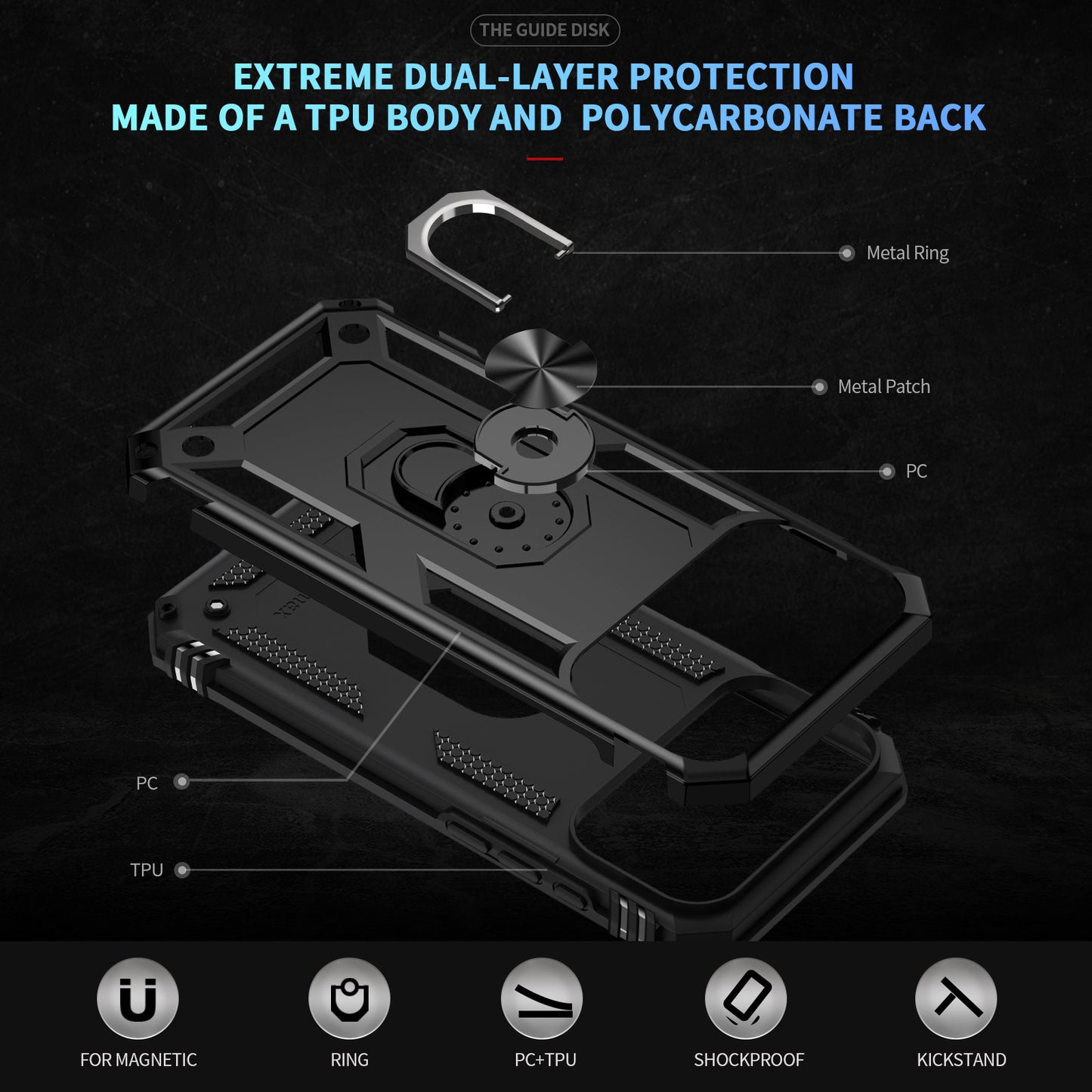 For iPhone 18 Pro / 17 Pro Case PC + TPU Phone Cover with Kickstand