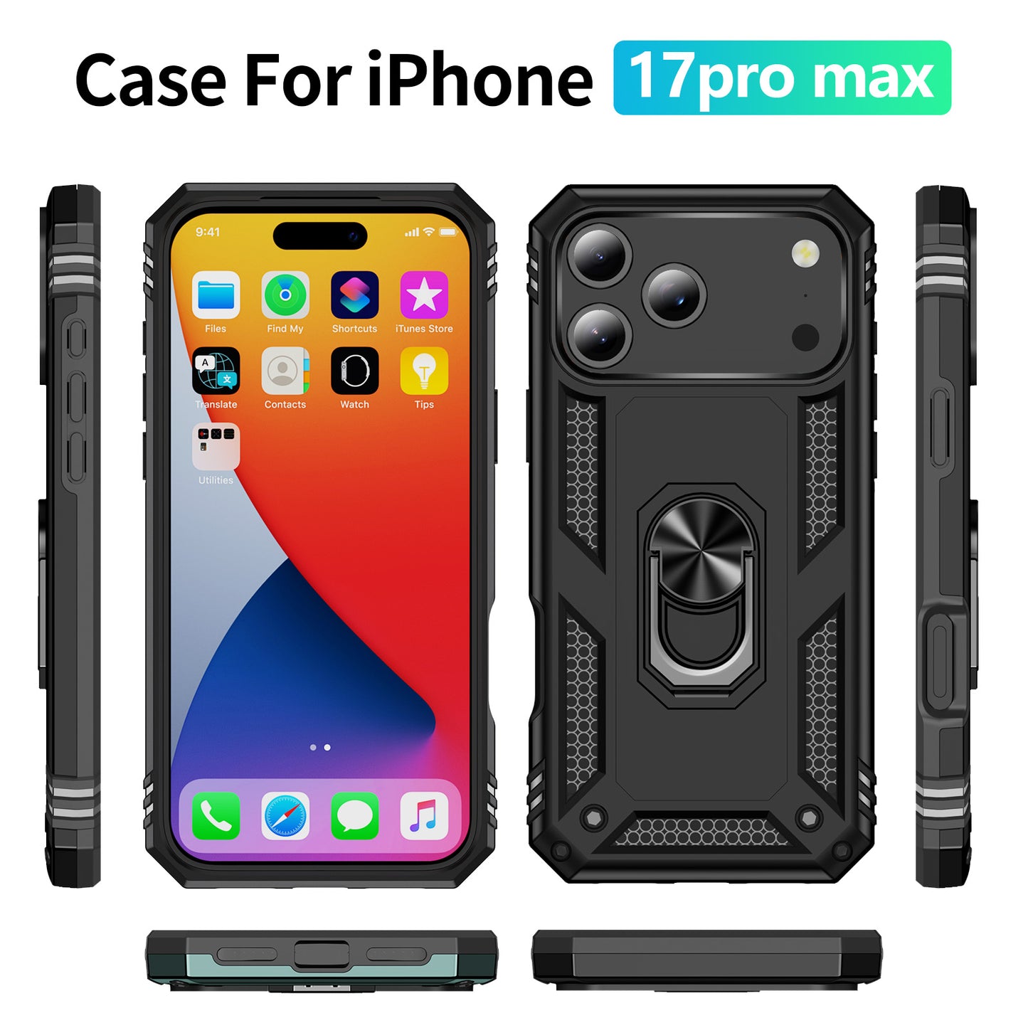 For iPhone 18 Pro / 17 Pro Case PC + TPU Phone Cover with Kickstand