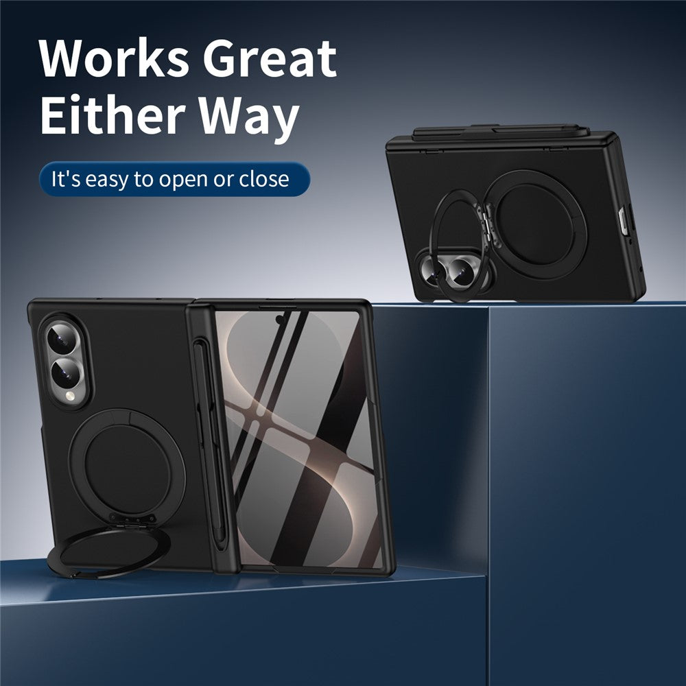 For Samsung Galaxy Z Fold8 Rotary Kickstand PC Phone Cover with Tempered Glass Film / Stylus