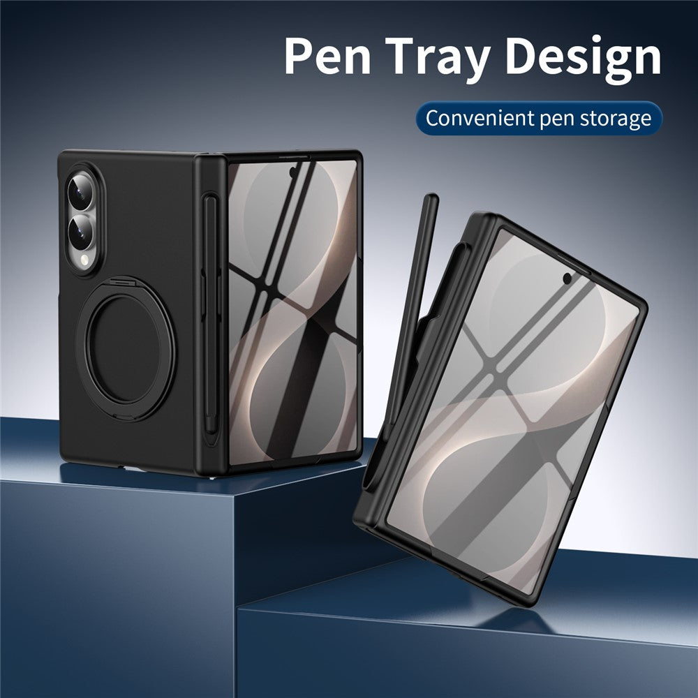 For Samsung Galaxy Z Fold8 Rotary Kickstand PC Phone Cover with Tempered Glass Film / Stylus