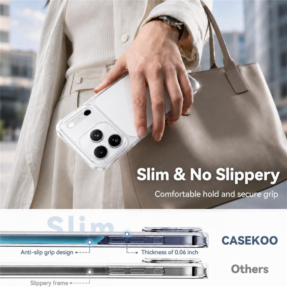 CASEKOO for iPhone 18 Pro / 17 Pro Case PC + TPU Clear Anti-Yellowing Phone Cover