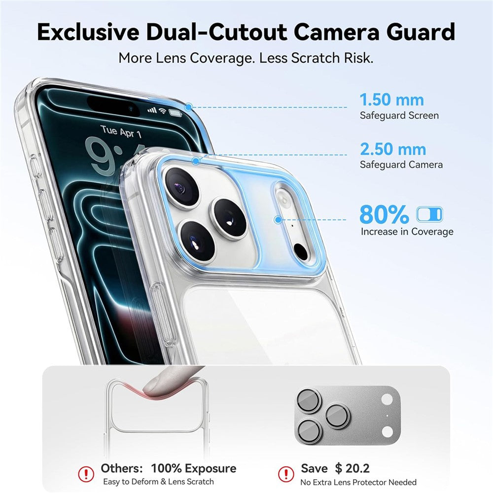 CASEKOO for iPhone 18 Pro / 17 Pro Case PC + TPU Clear Anti-Yellowing Phone Cover