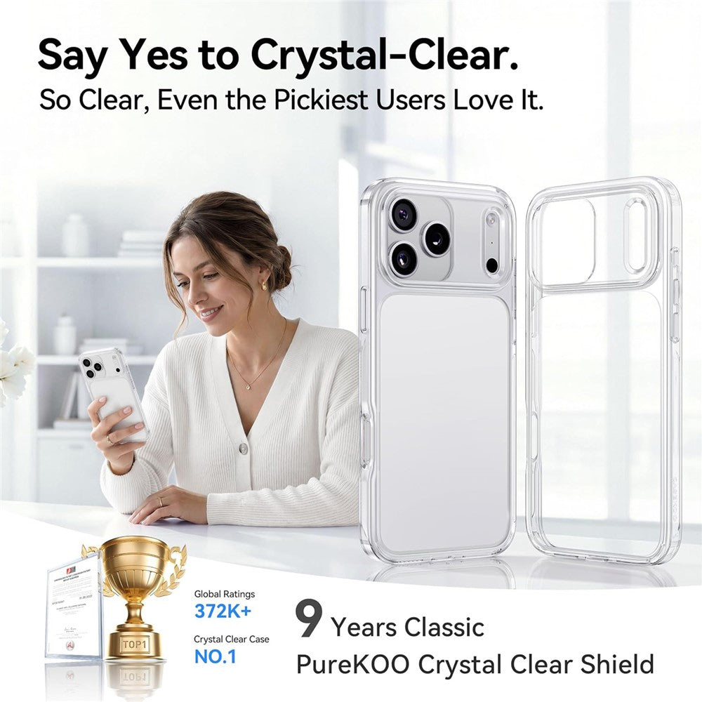 CASEKOO for iPhone 18 Pro / 17 Pro Case PC + TPU Clear Anti-Yellowing Phone Cover