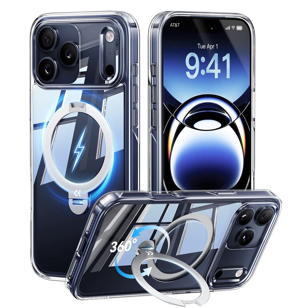 CASEKOO for iPhone 18 Pro Max / 17 Pro Max Magnetic Case Rotating Kickstand Clear PC + TPU Shockproof Back Cover