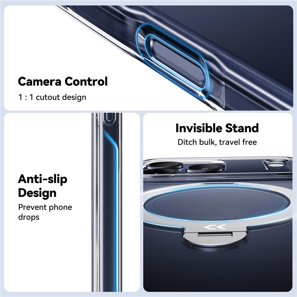 CASEKOO for iPhone 18 Pro Max / 17 Pro Max Magnetic Case Rotating Kickstand Clear PC + TPU Shockproof Back Cover