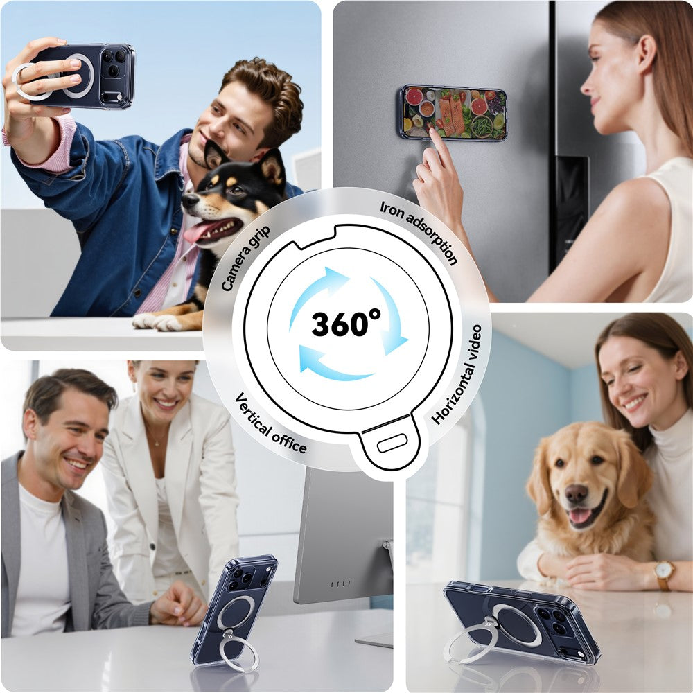 CASEKOO for iPhone 18 Pro Max / 17 Pro Max Magnetic Case Rotating Kickstand Clear PC + TPU Shockproof Back Cover