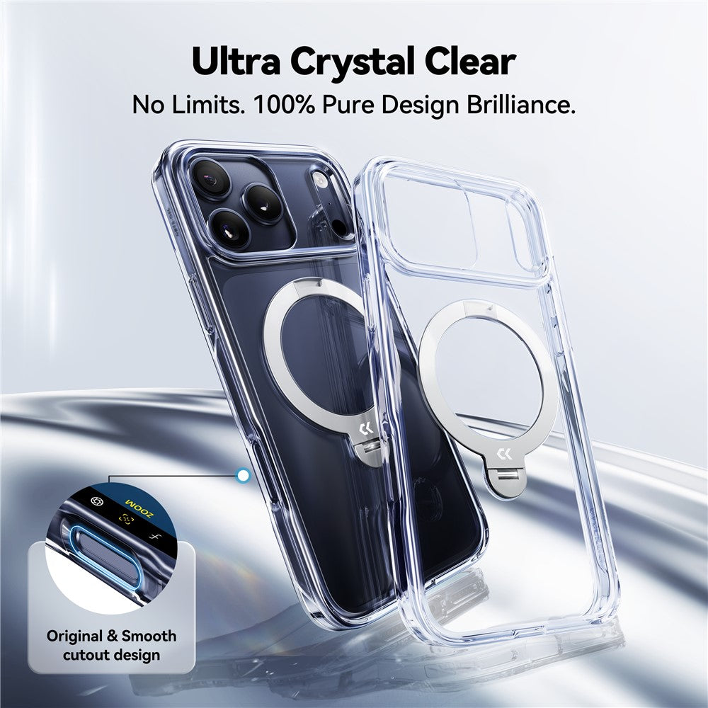 CASEKOO for iPhone 18 Pro Max / 17 Pro Max Magnetic Case Rotating Kickstand Clear PC + TPU Shockproof Back Cover