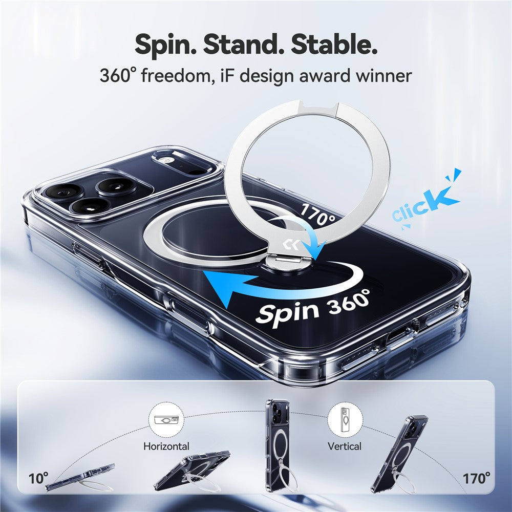 CASEKOO for iPhone 18 Pro Max / 17 Pro Max Magnetic Case Rotating Kickstand Clear PC + TPU Shockproof Back Cover