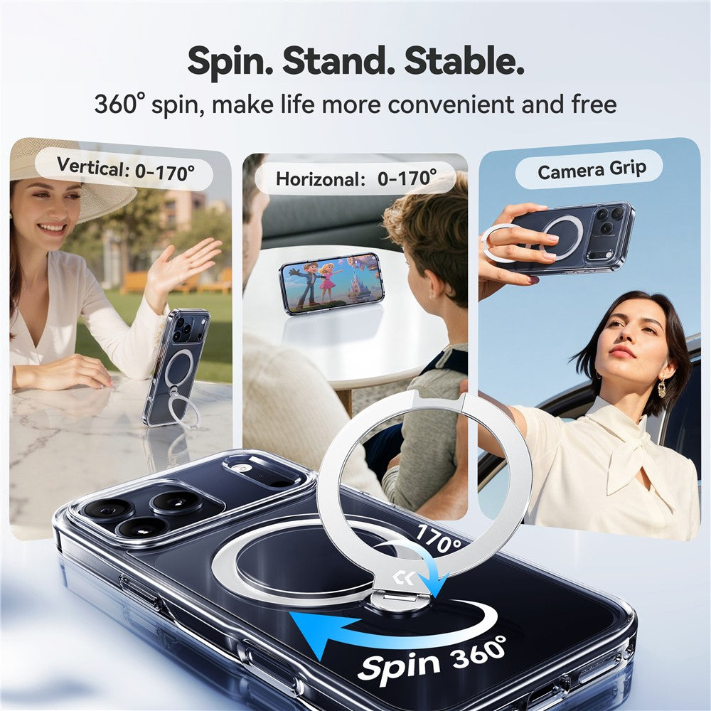 CASEKOO for iPhone 18 Pro Max / 17 Pro Max Magnetic Case Rotating Kickstand Clear PC + TPU Shockproof Back Cover