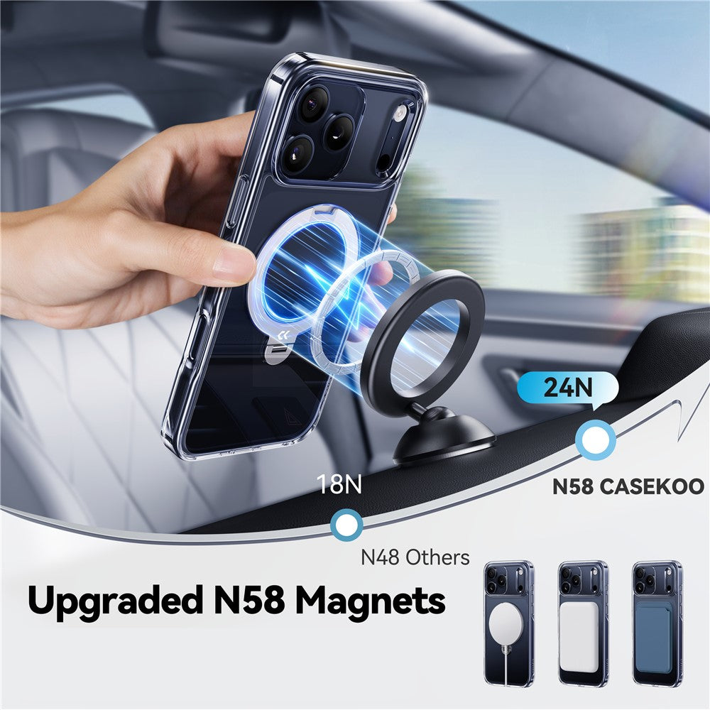 CASEKOO for iPhone 18 Pro Max / 17 Pro Max Magnetic Case Rotating Kickstand Clear PC + TPU Shockproof Back Cover