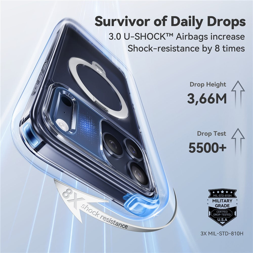 CASEKOO for iPhone 18 Pro Max / 17 Pro Max Magnetic Case Rotating Kickstand Clear PC + TPU Shockproof Back Cover
