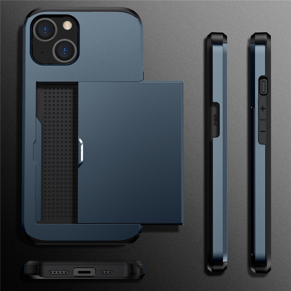 Slide Card Holder Protective Phone Case for iPhone 15 , TPU + PC Drop-proof Cell Phone Cover