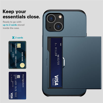 Slide Card Holder Protective Phone Case for iPhone 15 , TPU + PC Drop-proof Cell Phone Cover