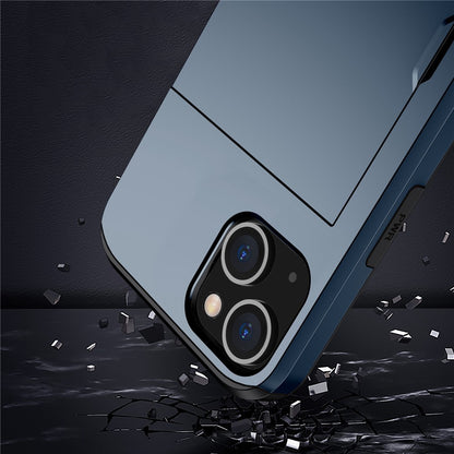 Slide Card Holder Protective Phone Case for iPhone 15 , TPU + PC Drop-proof Cell Phone Cover