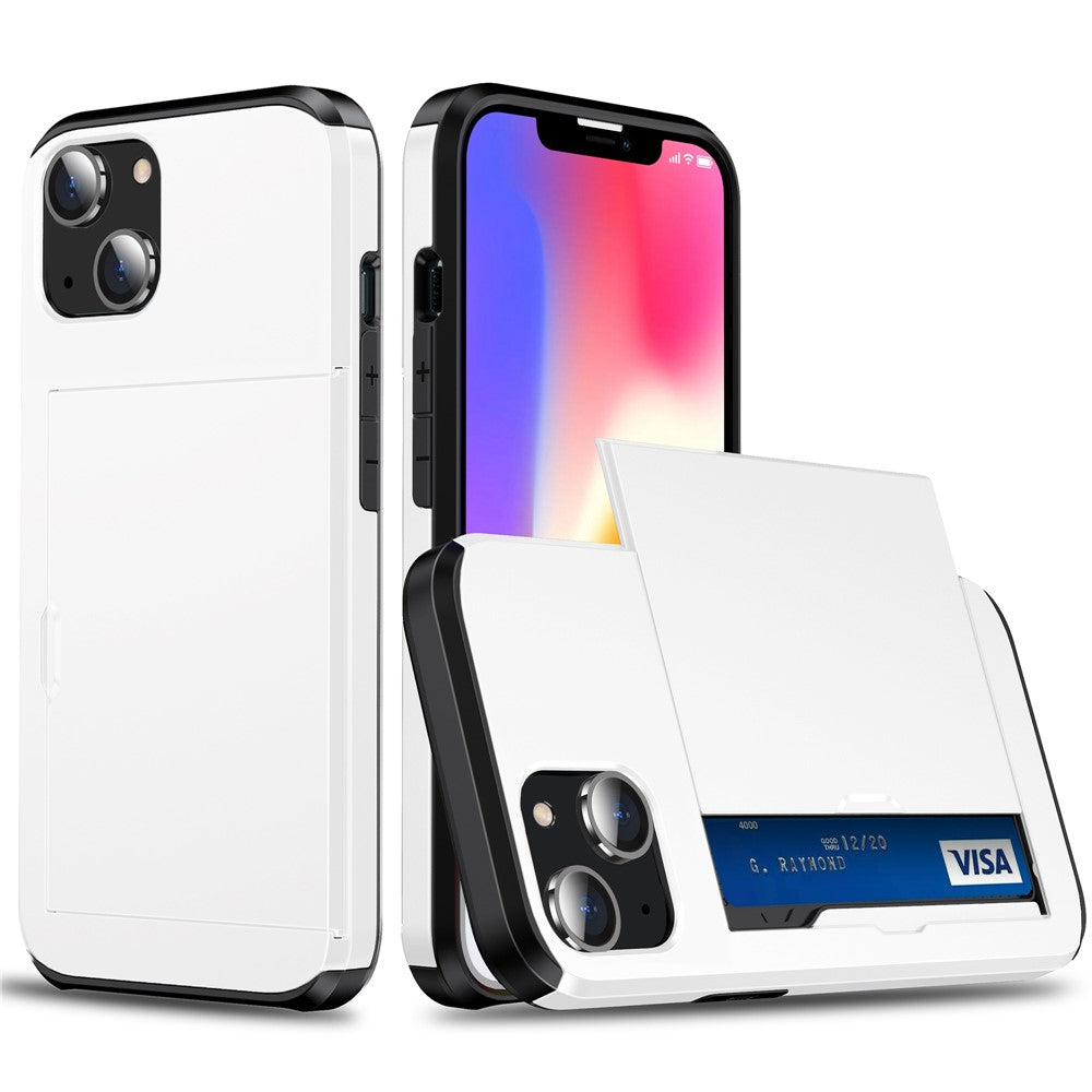 Slide Card Holder Protective Phone Case for iPhone 15 , TPU + PC Drop-proof Cell Phone Cover